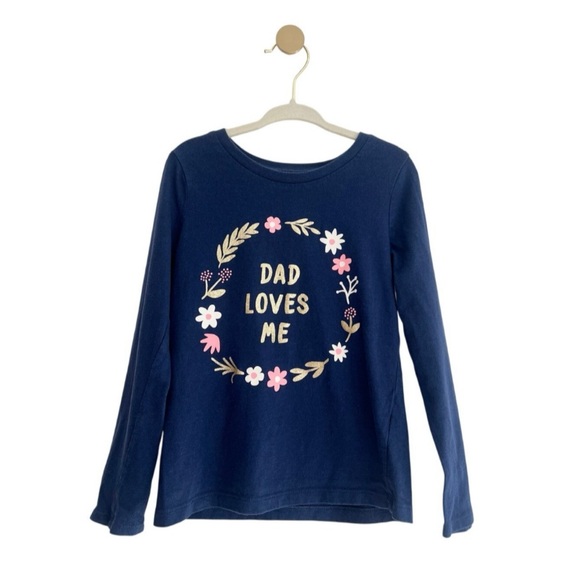 Carter's Kids Navy Long Sleeve “Dad Loves Me” Tee with Floral Wreath Girls 5T - Picture 1 of 5